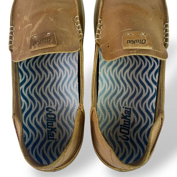 OluKai Kakaha Slip On Fox Brown Tan Leather Loafers Sneakers Drop In Heel 9.5 - Picture 9 of 16